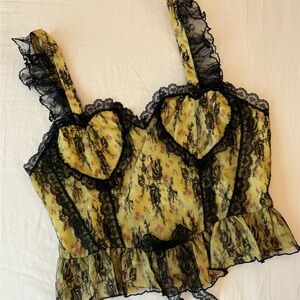 Yellow Floral Lace Bustier Top